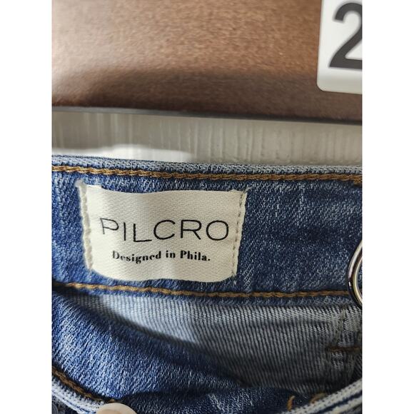 Pilcro Designed By Phila Womens 27' Blue Denim Wide-Leg High Rise Raw Hem Jeans - Picture 8 of 11